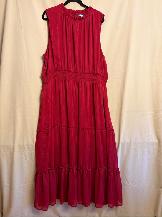 Draper James Dresses & Skirts - Draper James Crimson Red With Metallic Accents Sleeveless Tiered Maxi Dress